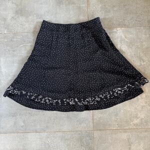 WHBM 2 Black Polka Dot TRIPLE Layered Flowy Skirt w/ Floral Contrast